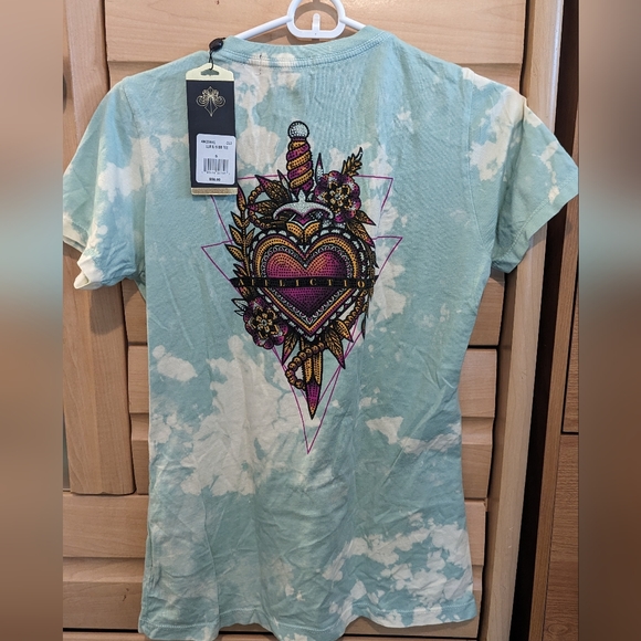 SALE Affliction blacklabel NWT fit a M,is a S beautiful wings heart rose dagger - Picture 2 of 6